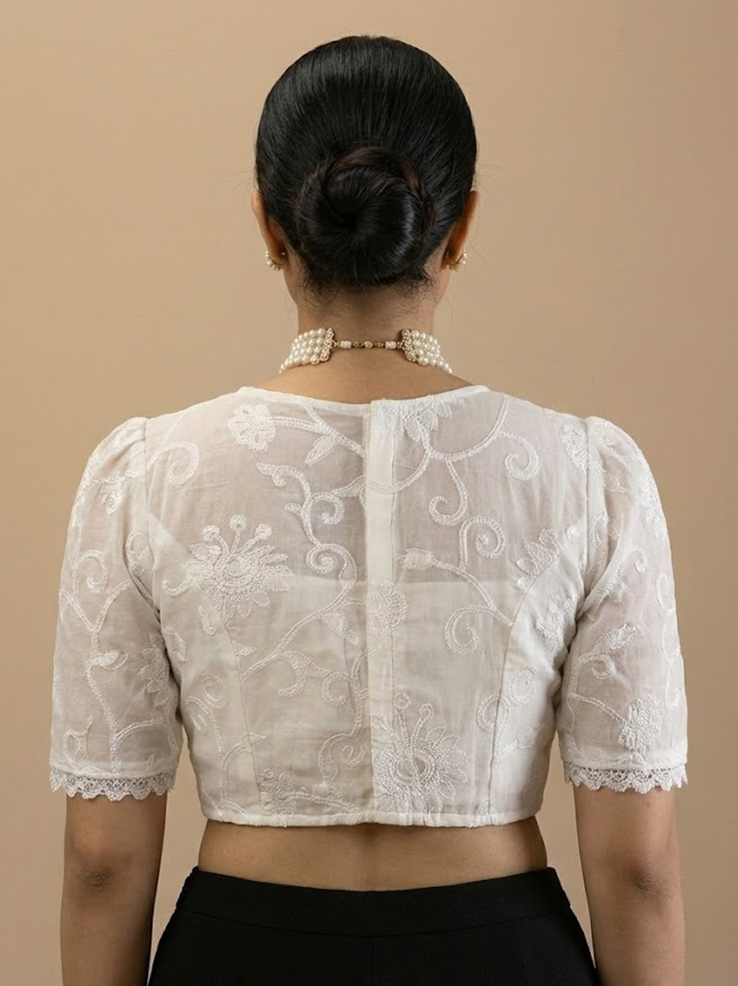 Viscose Handmade Half Sleeve Chikankari Blouse - White