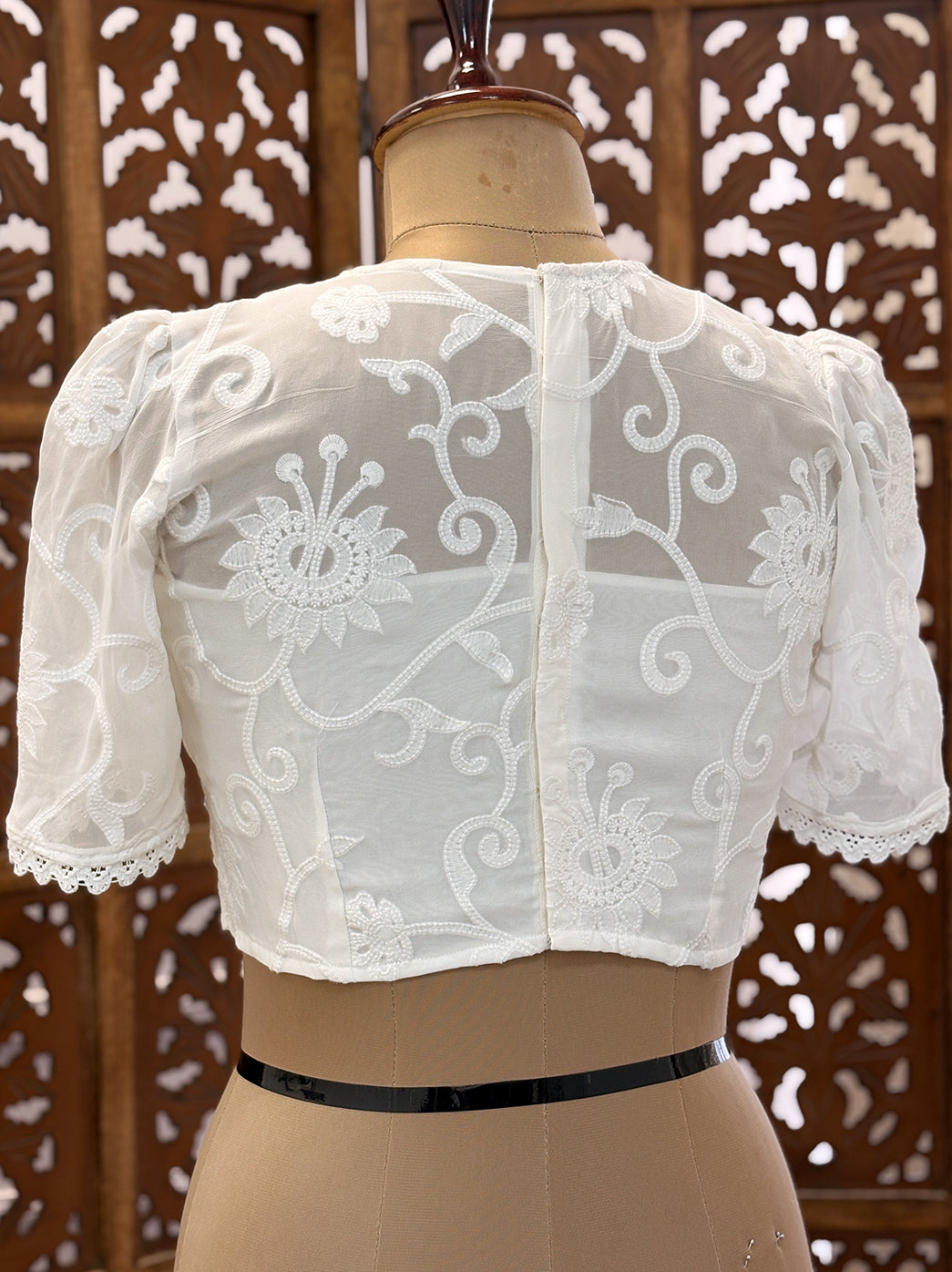 Viscose Handmade Half Sleeve Chikankari Blouse - White