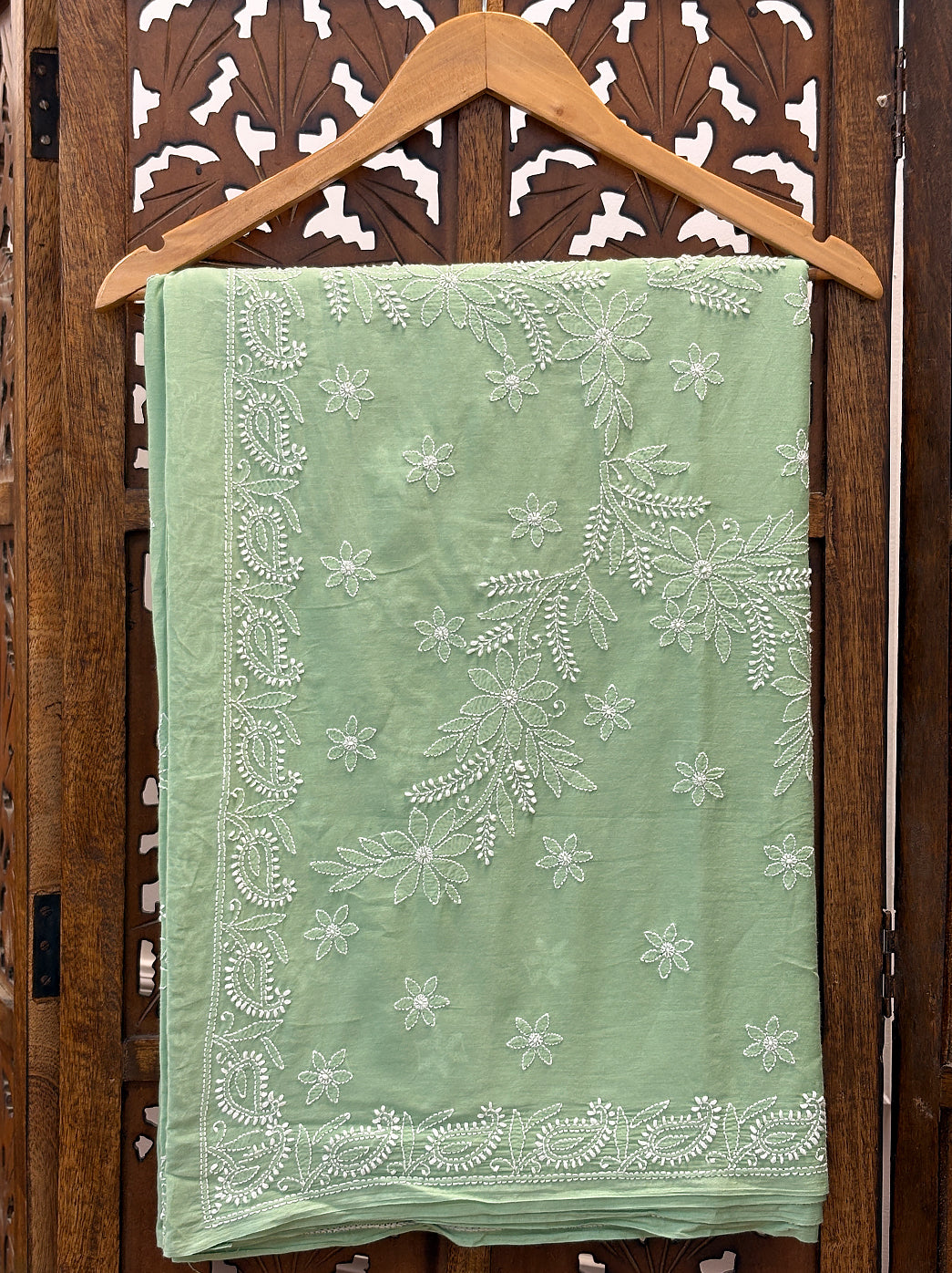 Premium mulmul cotton saree with authentic Lucknowi Chikankari embroidery, designed for comfort, elegance, and long-hour wear.