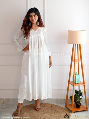 White Alia Muslin Chikankari Anarkali