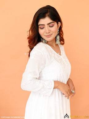 White Alia Muslin Chikankari Anarkali