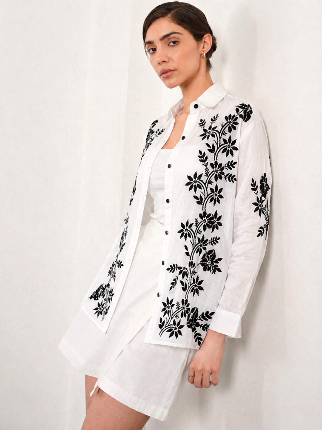Rubi Cotton Chikankari Shirt - White