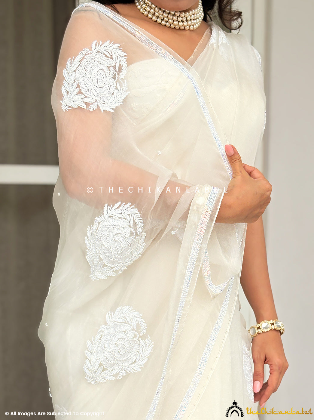 White Organza Chikankari Saree