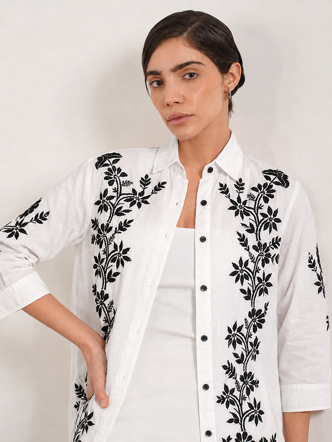 Rubi Cotton Chikankari Shirt - White