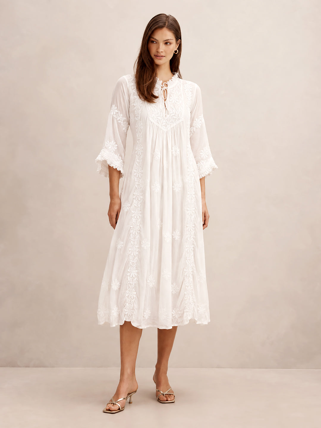 White Zahrah Muslin Chikankari Tunic Dress