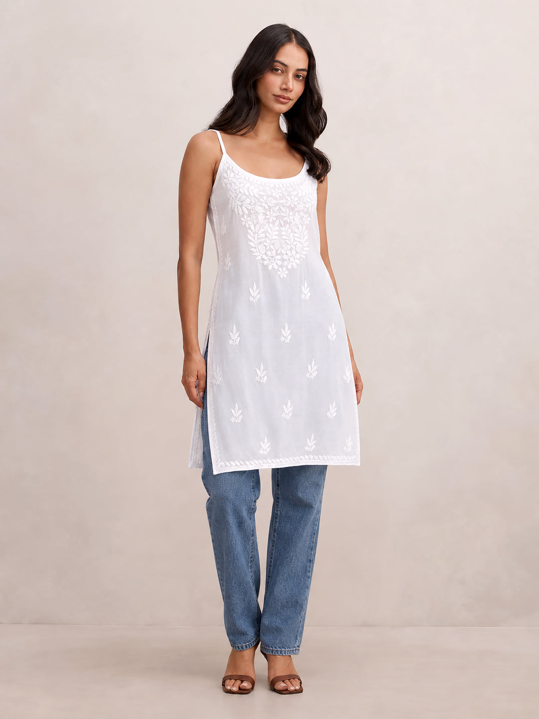 Avleen Modal Chikankari Strappy Short Kurta - White