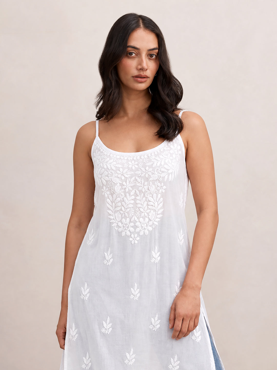 Avleen Modal Chikankari Strappy Short Kurta - White