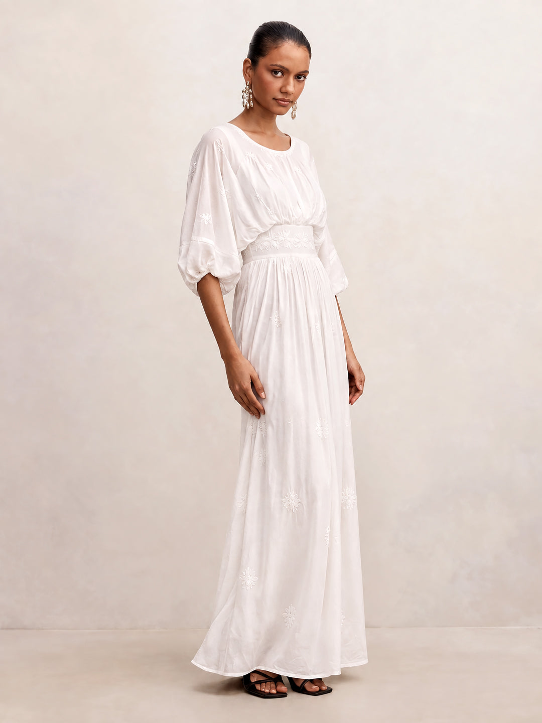 White Muslin Chikankari Kimono Boho Kaftan