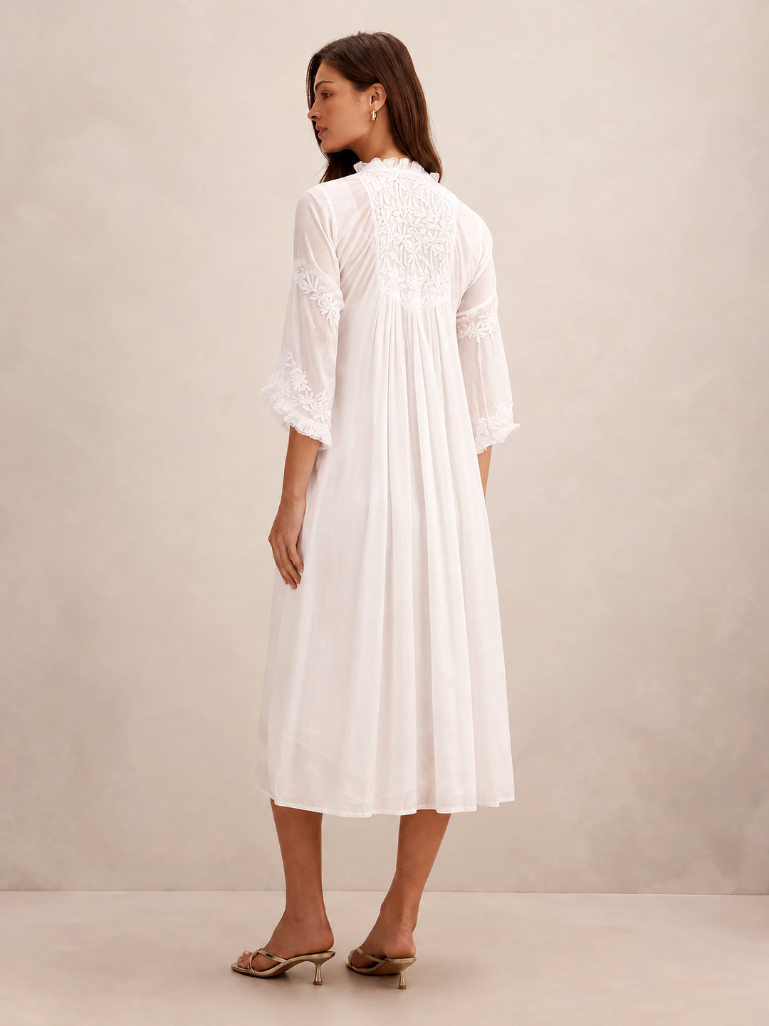 White Zahrah Muslin Chikankari Tunic Dress