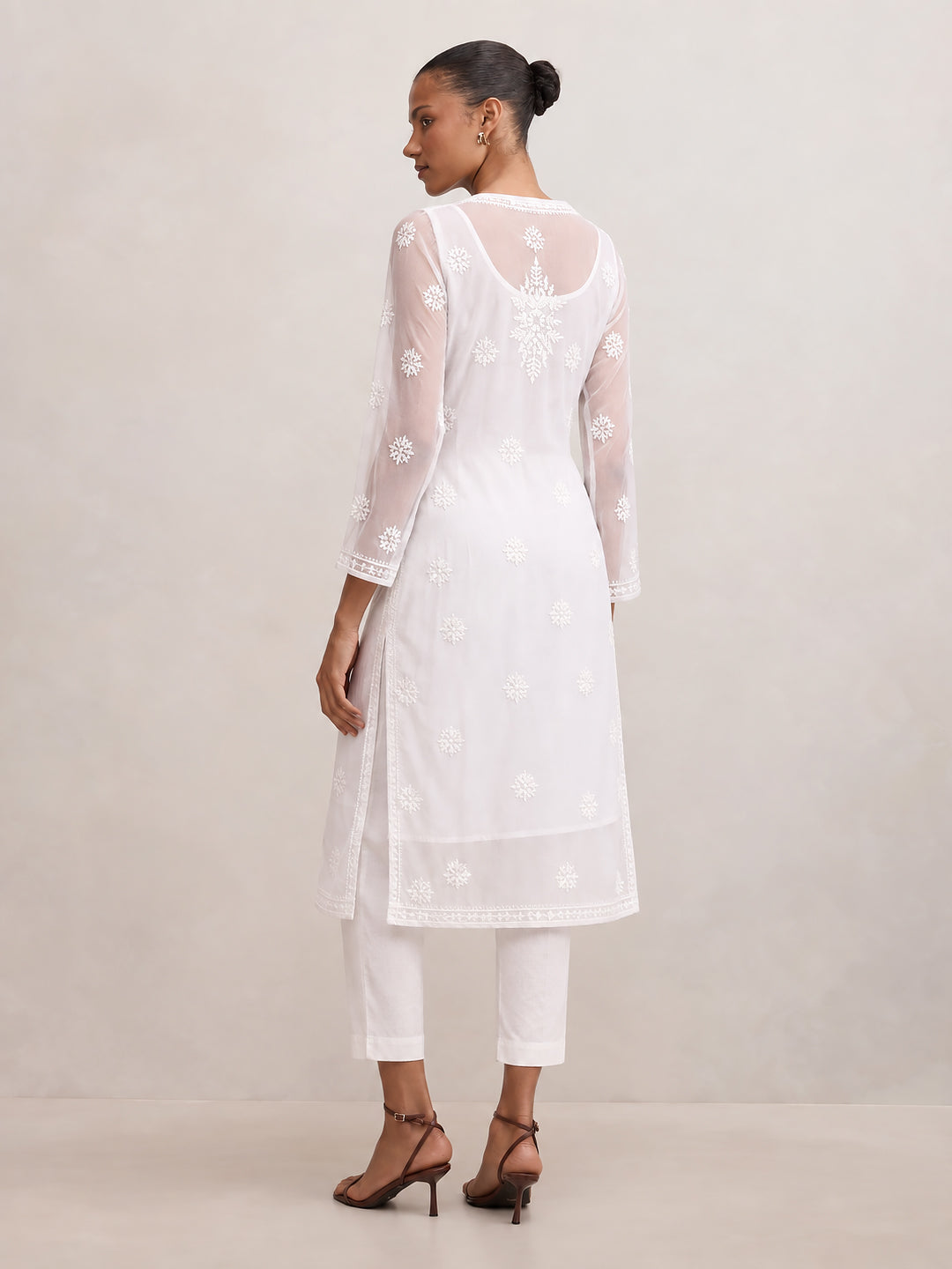 Darshana Georgette Chikankari Straight Kurti with Inner - White