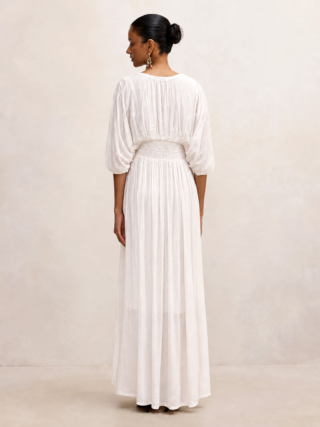 White Muslin Chikankari Kimono Boho Kaftan