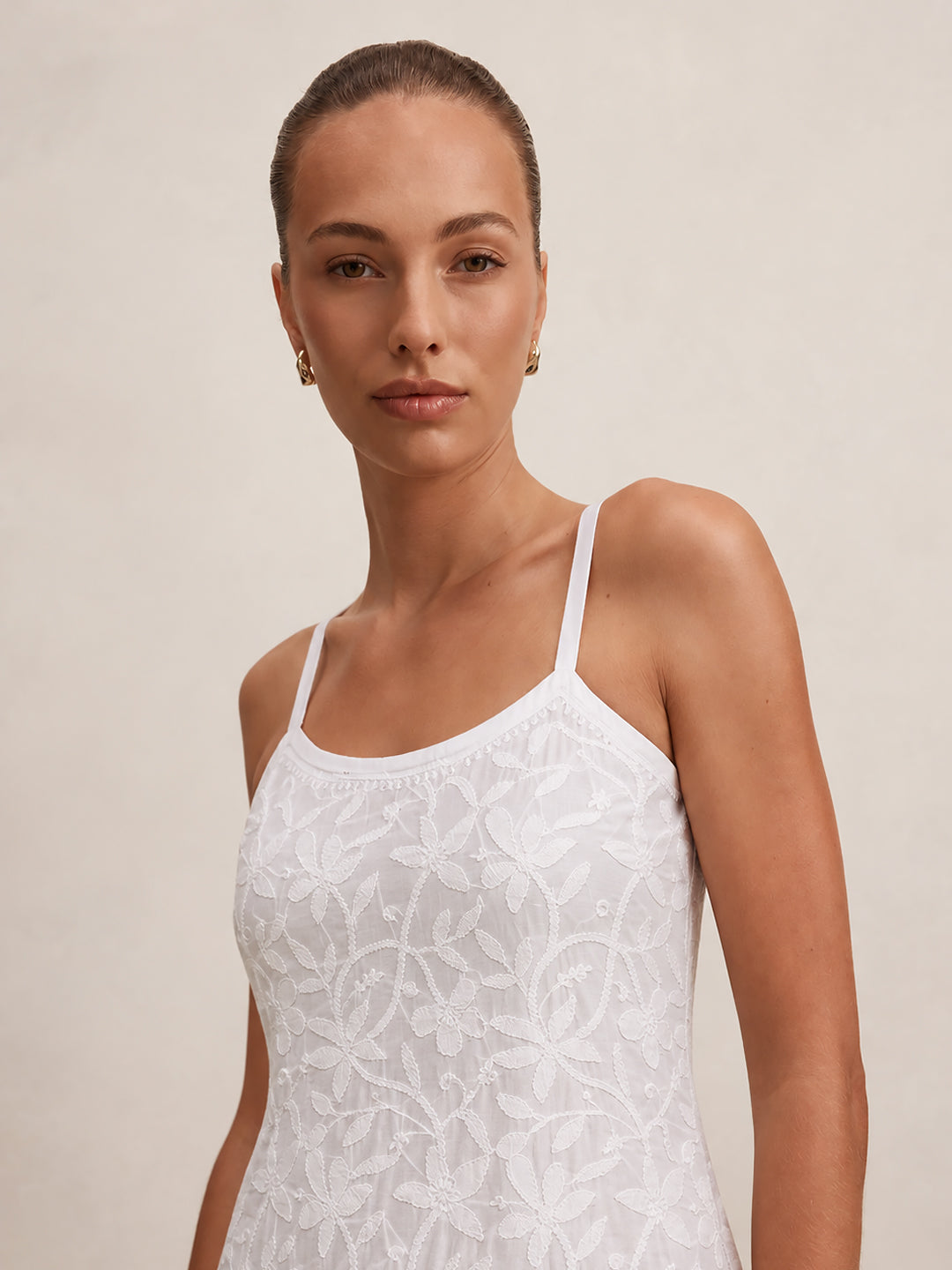 White Shaima Mulmul Chikankari Strappy Kurta