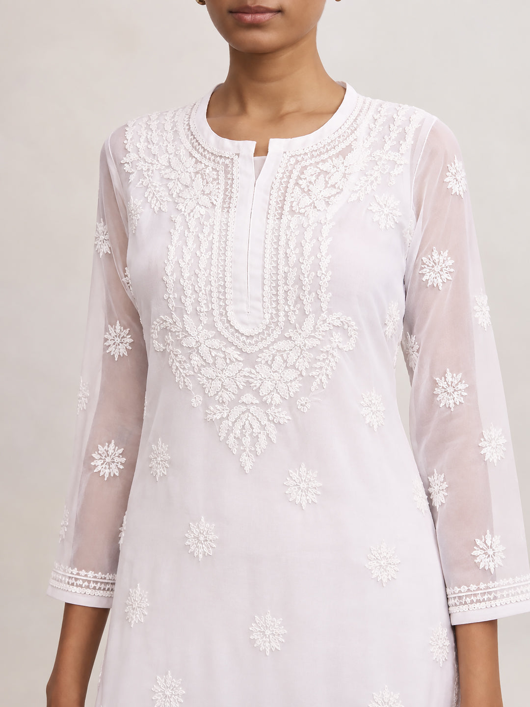 Darshana Georgette Chikankari Straight Kurti with Inner - White