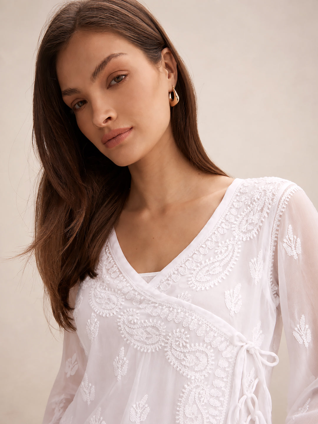 Kalyani Priyadarshini Jaanvi Georgette Chikankari Angrakha - White