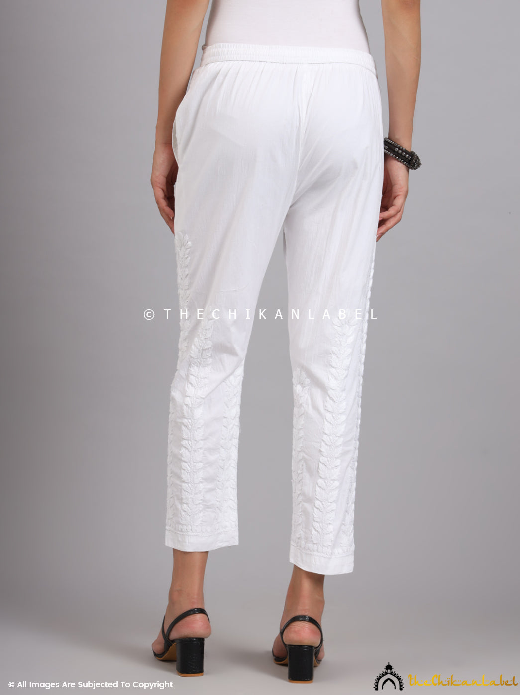 White Aarushi Lycra Straight Chikankari Pant