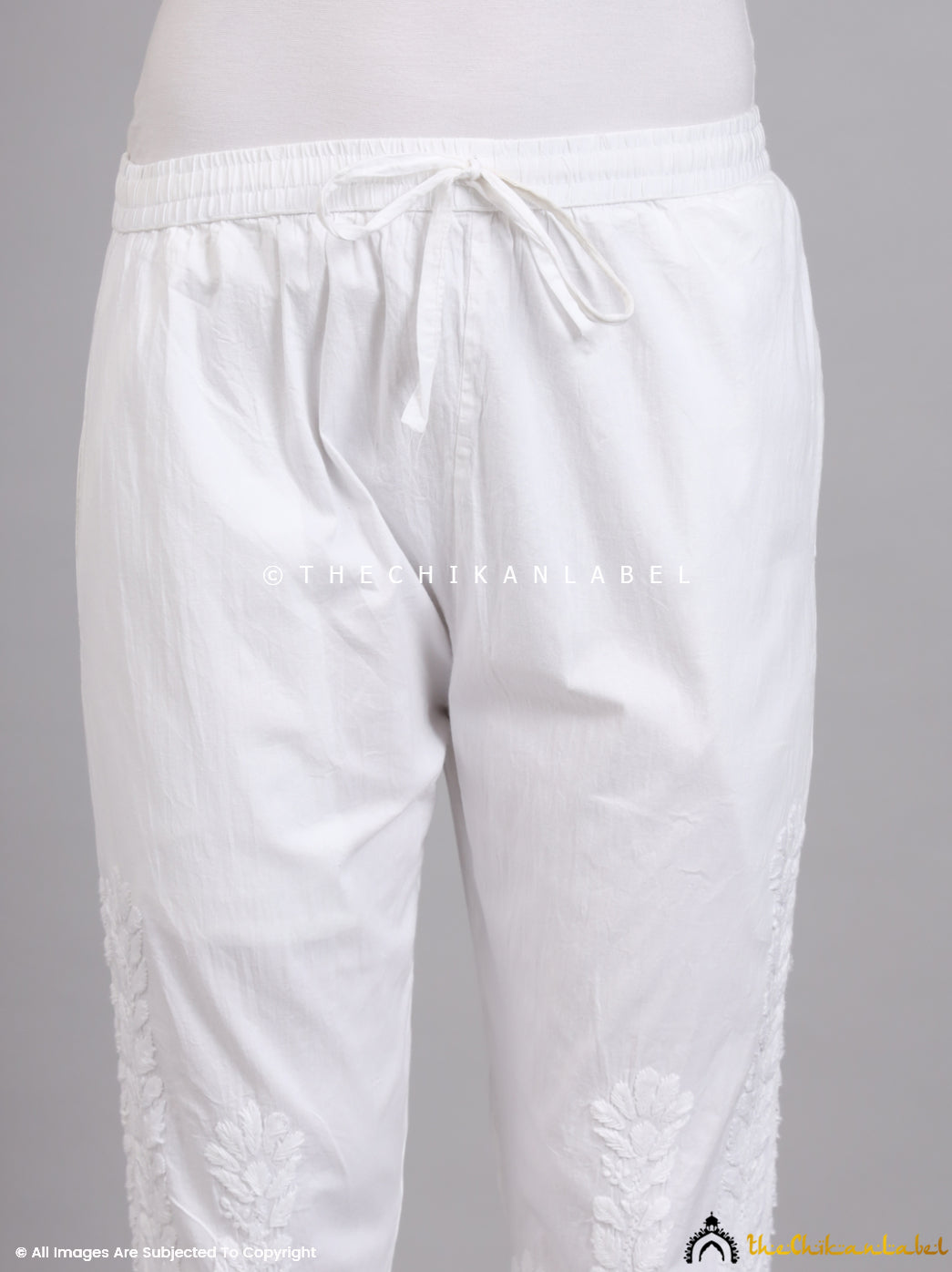 White Aarushi Lycra Straight Chikankari Pant