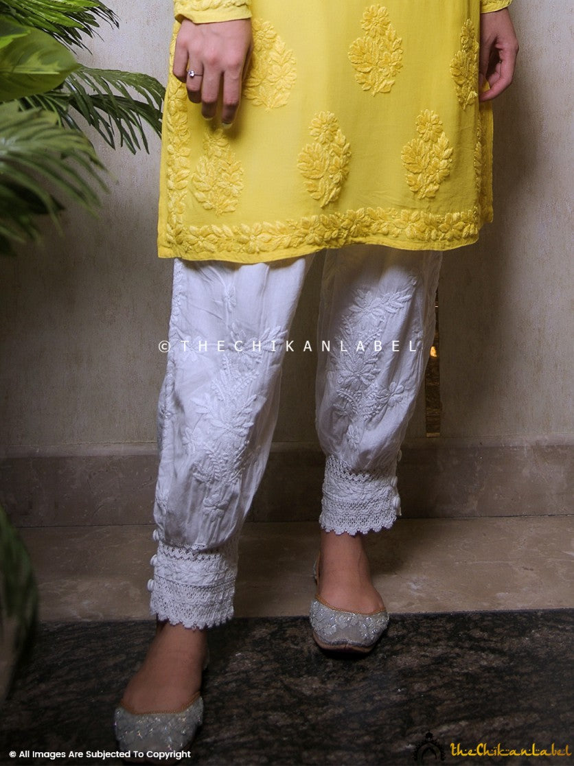 White Afghani Cotton Chikankari Pant ,Chikankari Pant in Cotton Fabric For Woman