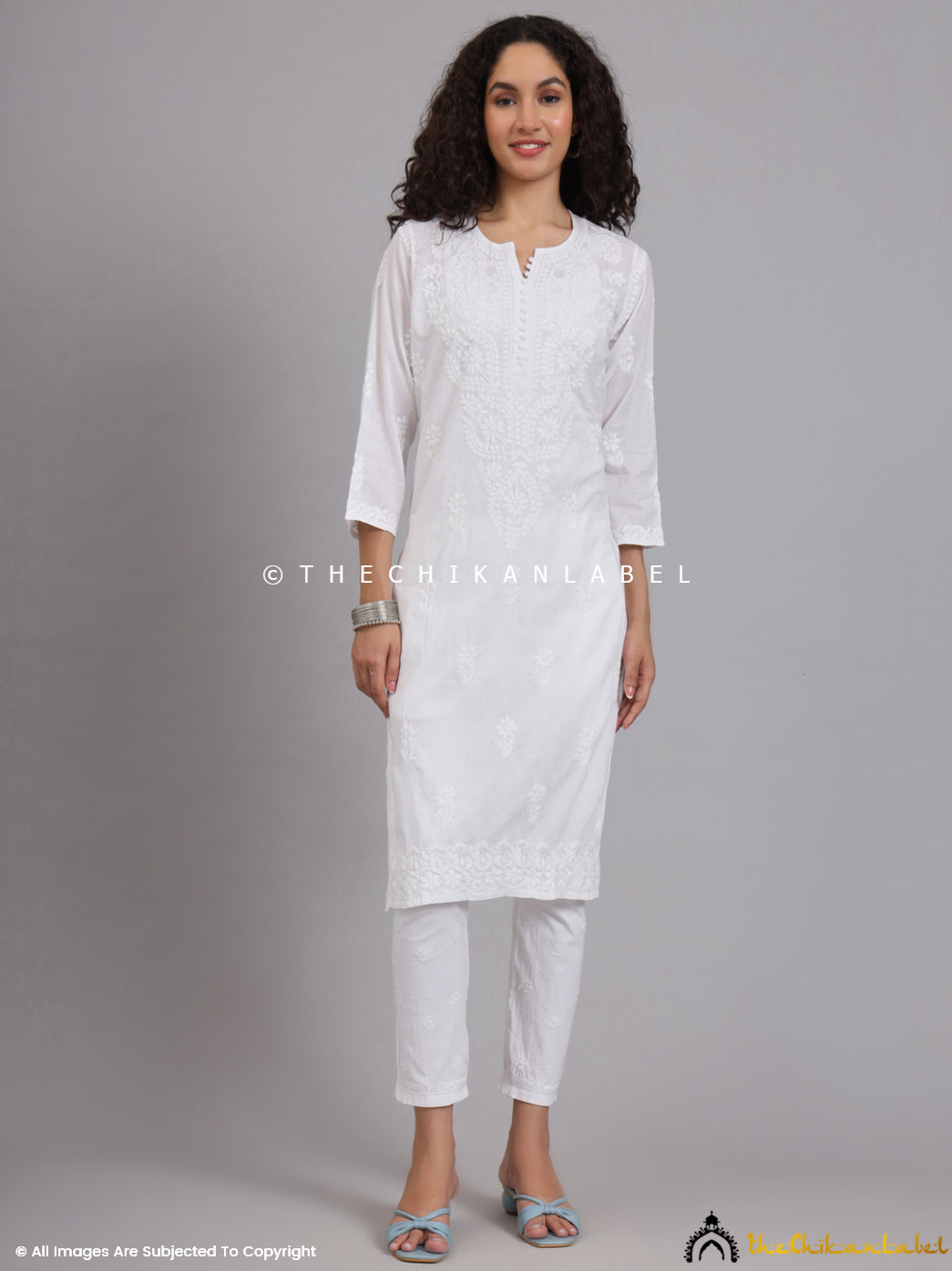 White Barkha Cotton Chikankari Straight Kurti