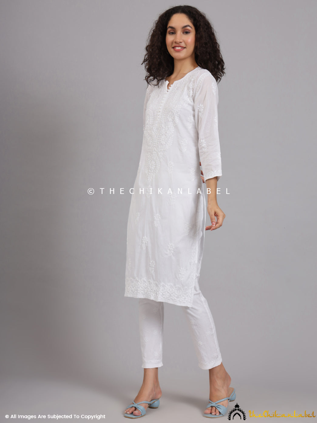 White Barkha Cotton Chikankari Straight Kurti