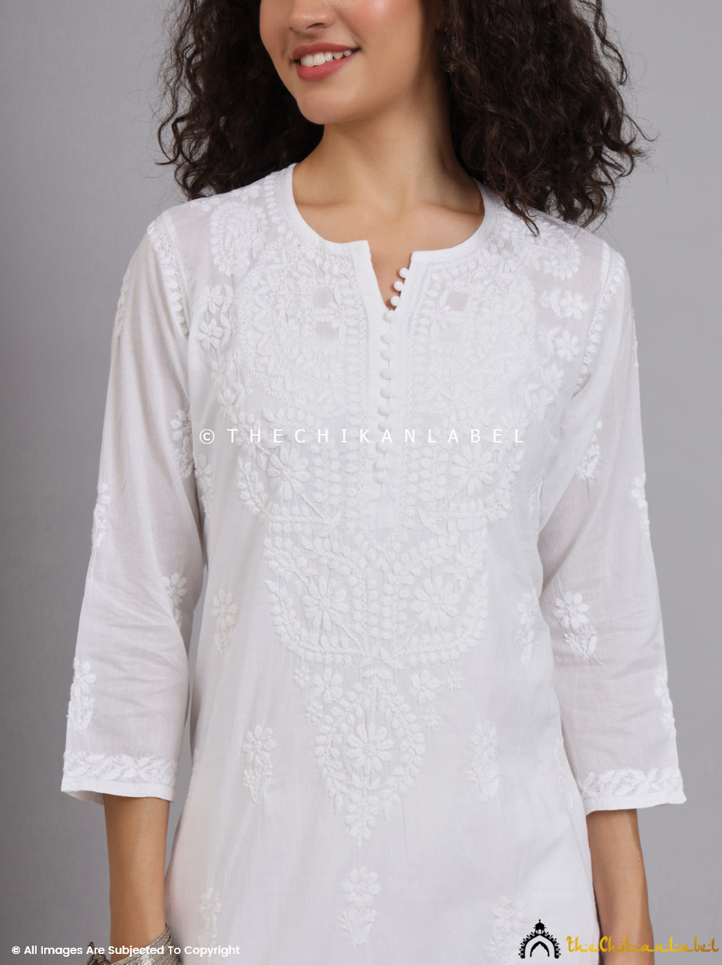 White Barkha Cotton Chikankari Straight Kurti