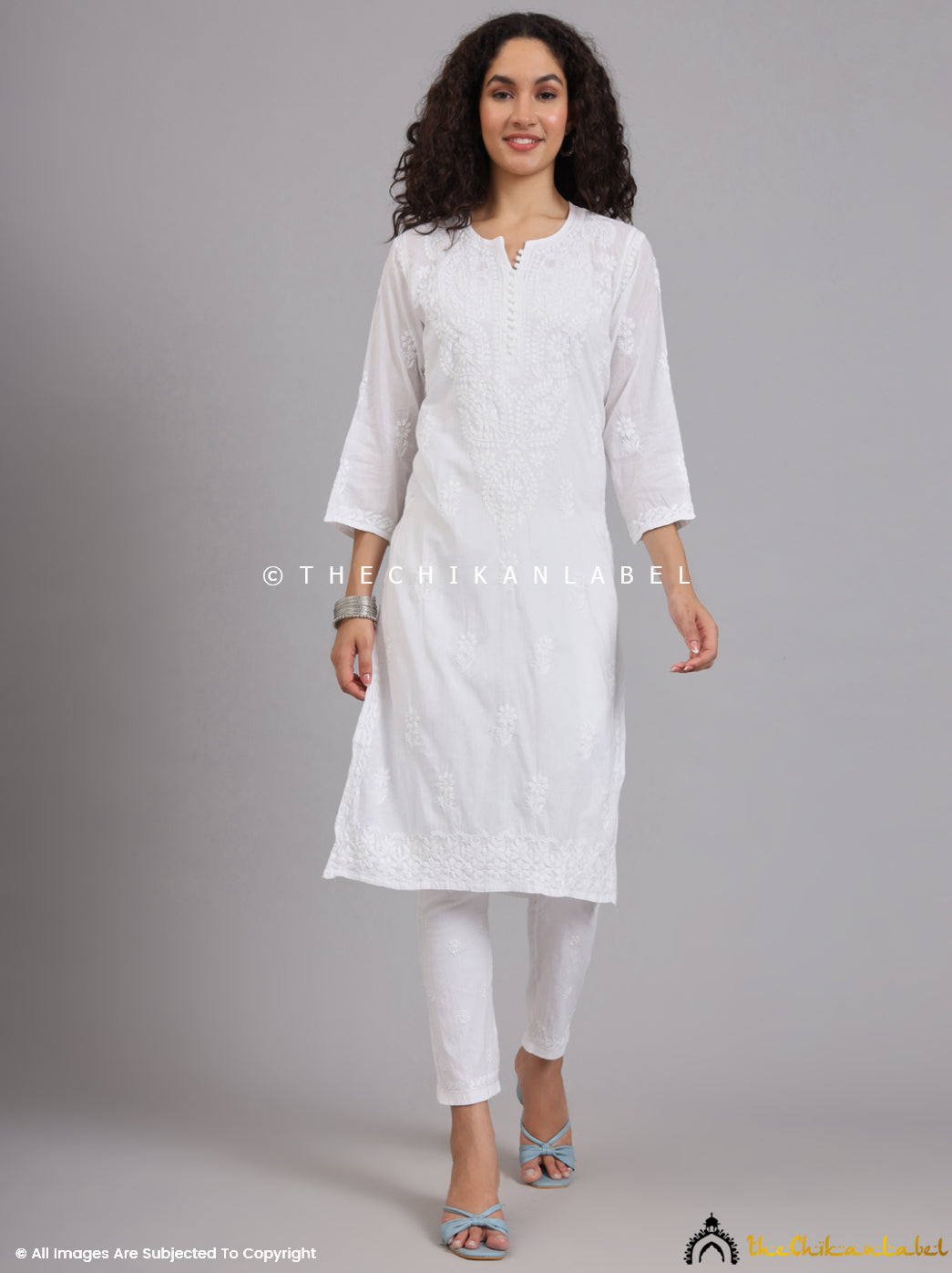 White Barkha Cotton Chikankari Straight Kurti