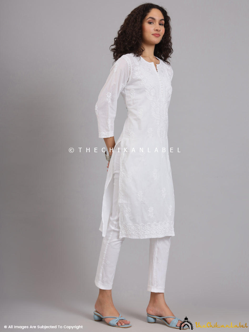 White Barkha Cotton Chikankari Straight Kurti