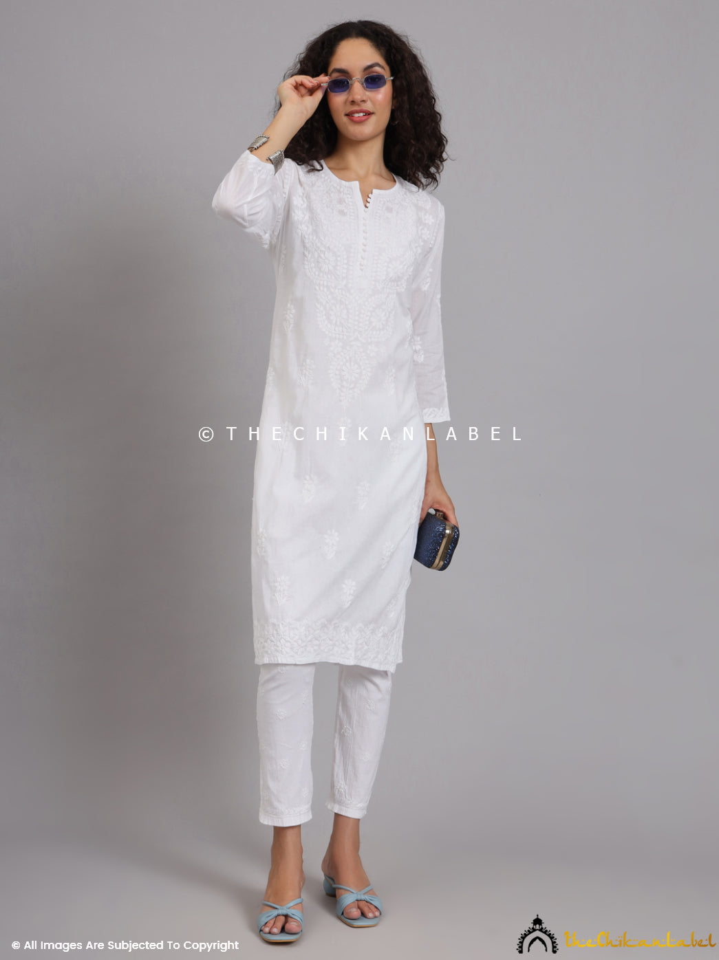 White Barkha Cotton Chikankari Straight Kurti