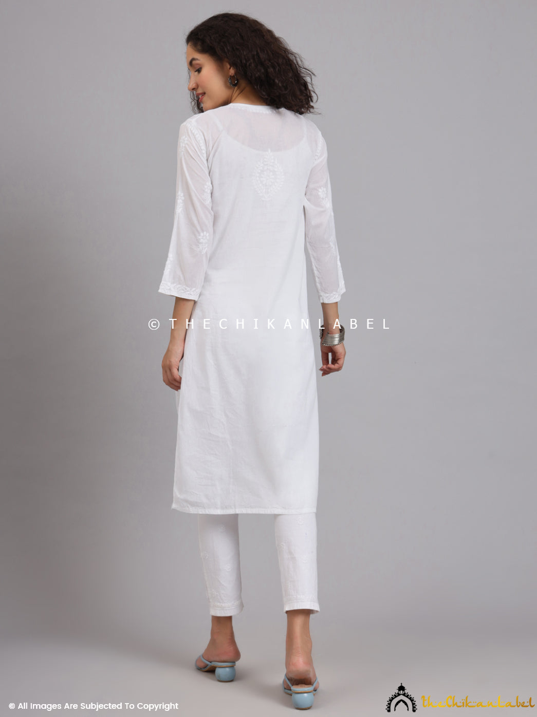 White Barkha Cotton Chikankari Straight Kurti