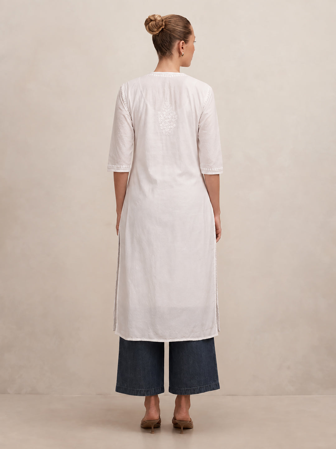 White Barkha Cotton Chikankari Straight Kurti