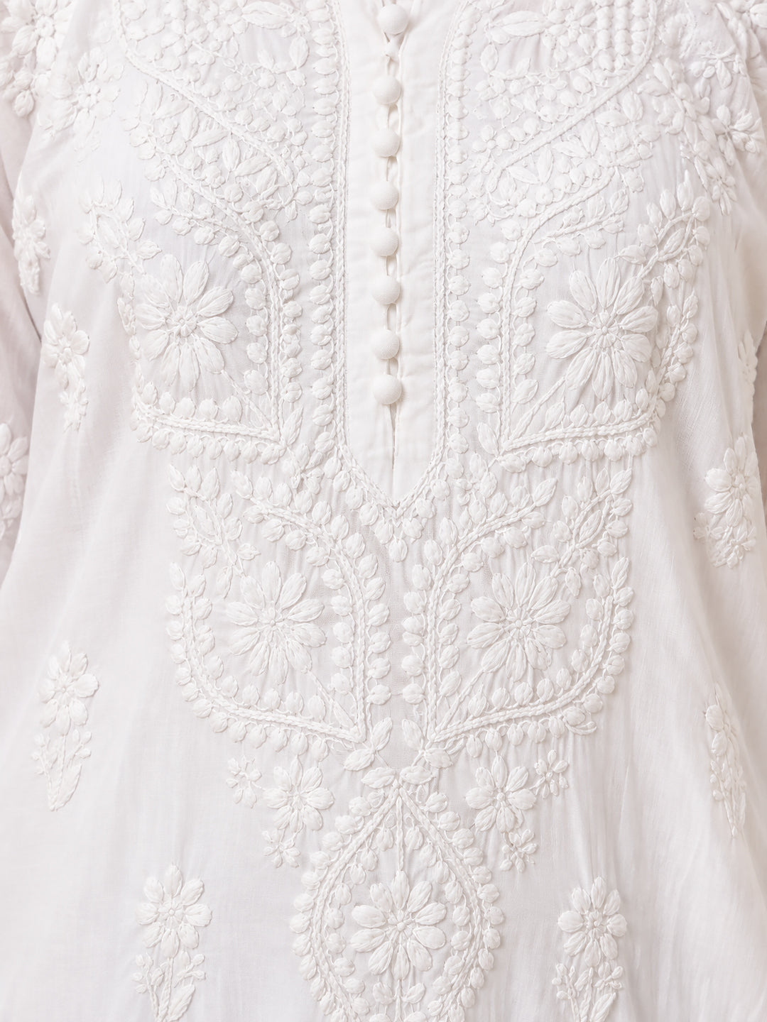 White Barkha Cotton Chikankari Straight Kurti