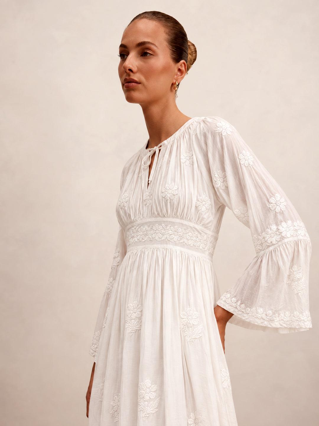 White Ezzah Muslin Chikankari Tunic Dress
