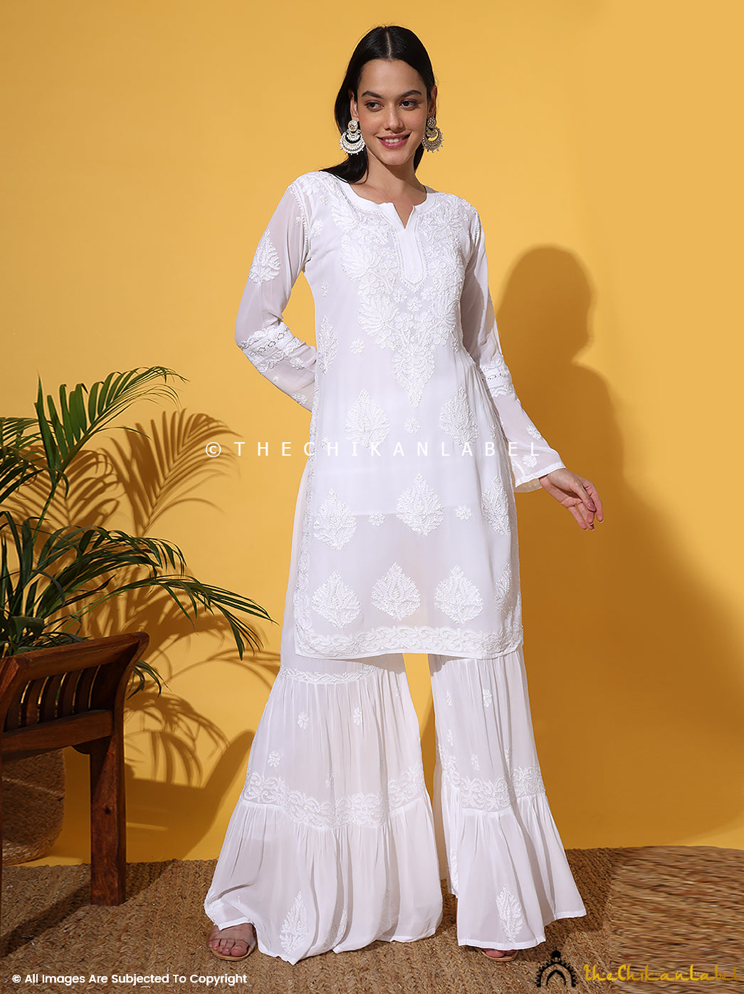 White Giva Viscose Chikankari Kurti Garara Set with Dupatta