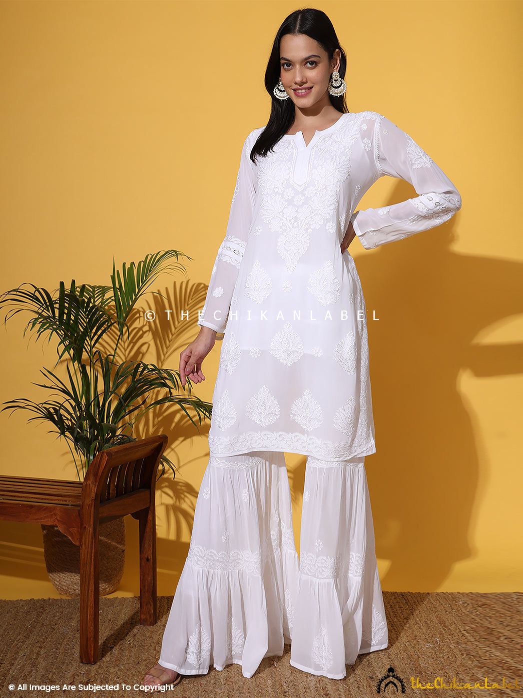 White Giva Viscose Chikankari Kurti Garara Set with Dupatta