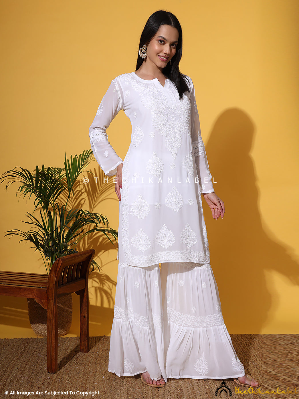 White Giva Viscose Chikankari Kurti Garara Set with Dupatta