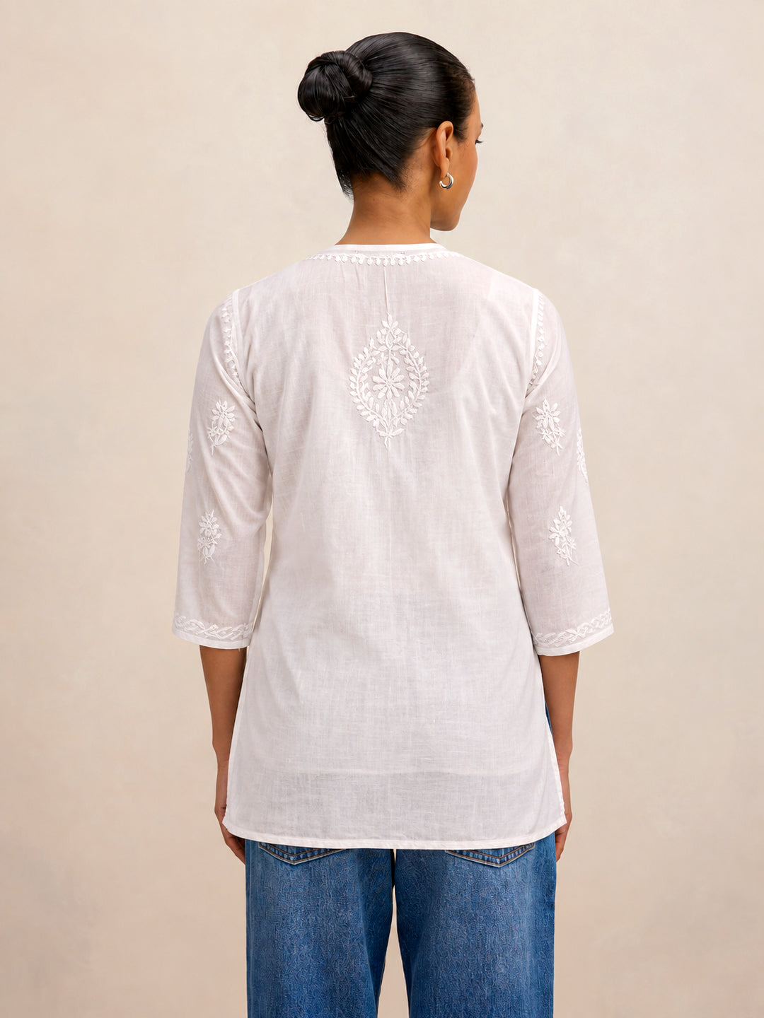 White Ira Cotton Chikankari Short Kurta