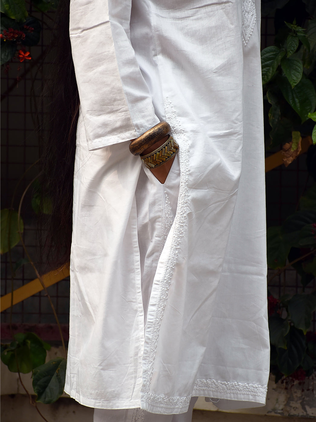 White Kirti Cotton Chikankari Co-ord Set