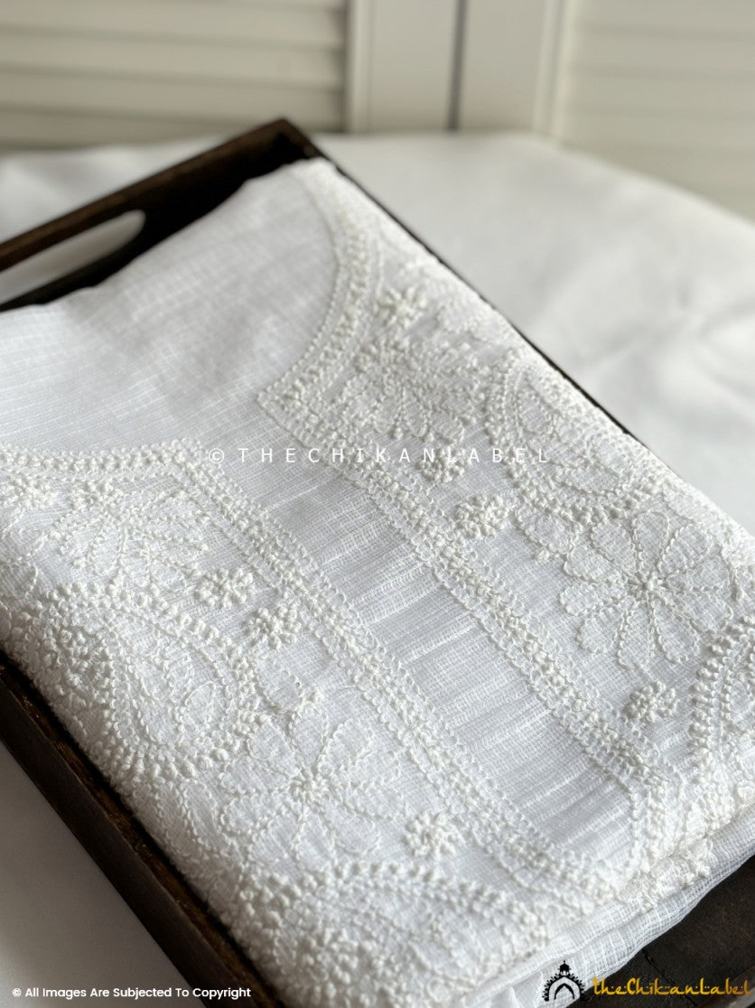 White Kota Cotton Chikankari Un-Stitched Suit