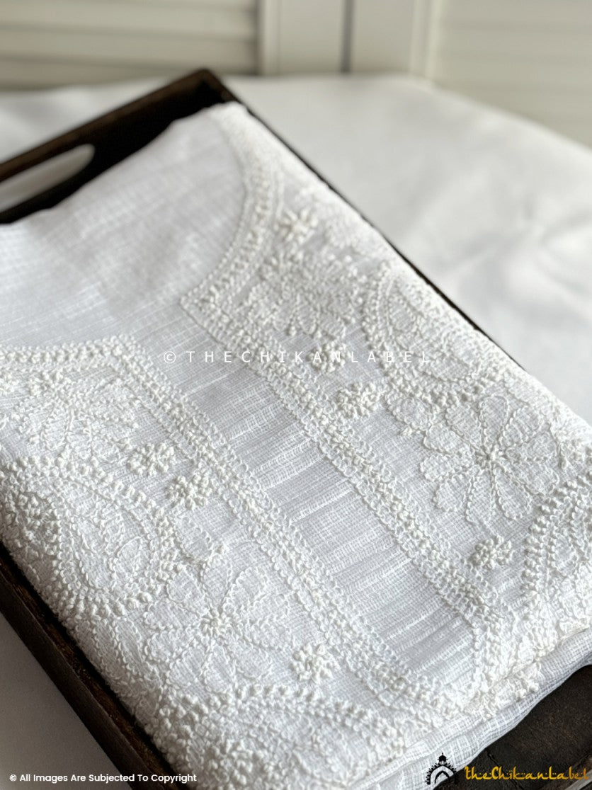 White Kota Cotton Chikankari Un-Stitched Suit