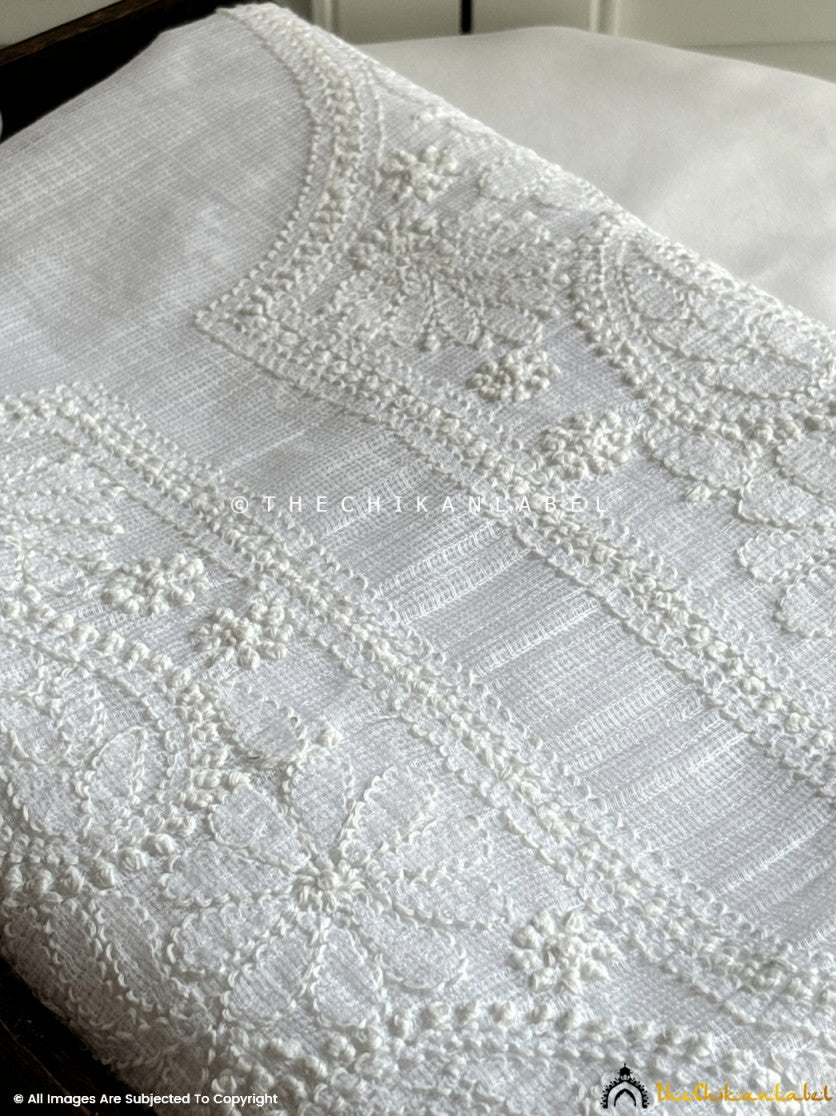 White Kota Cotton Chikankari Un-Stitched Suit