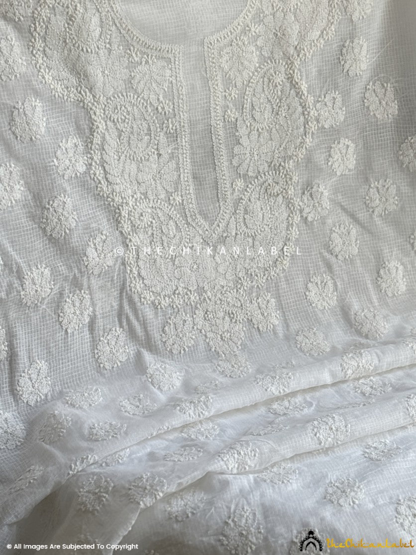 White Kota Cotton Chikankari Un-Stitched Suit