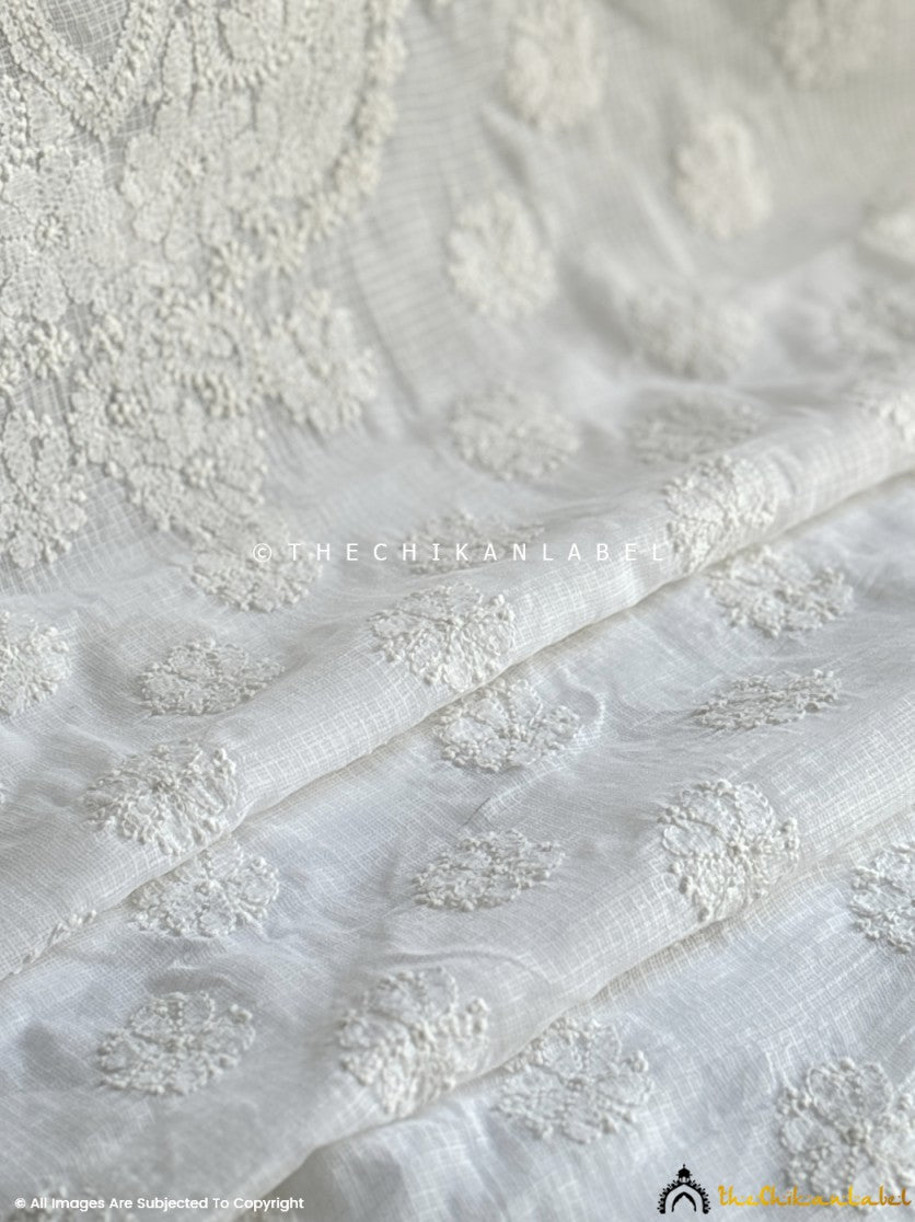 White Kota Cotton Chikankari Un-Stitched Suit