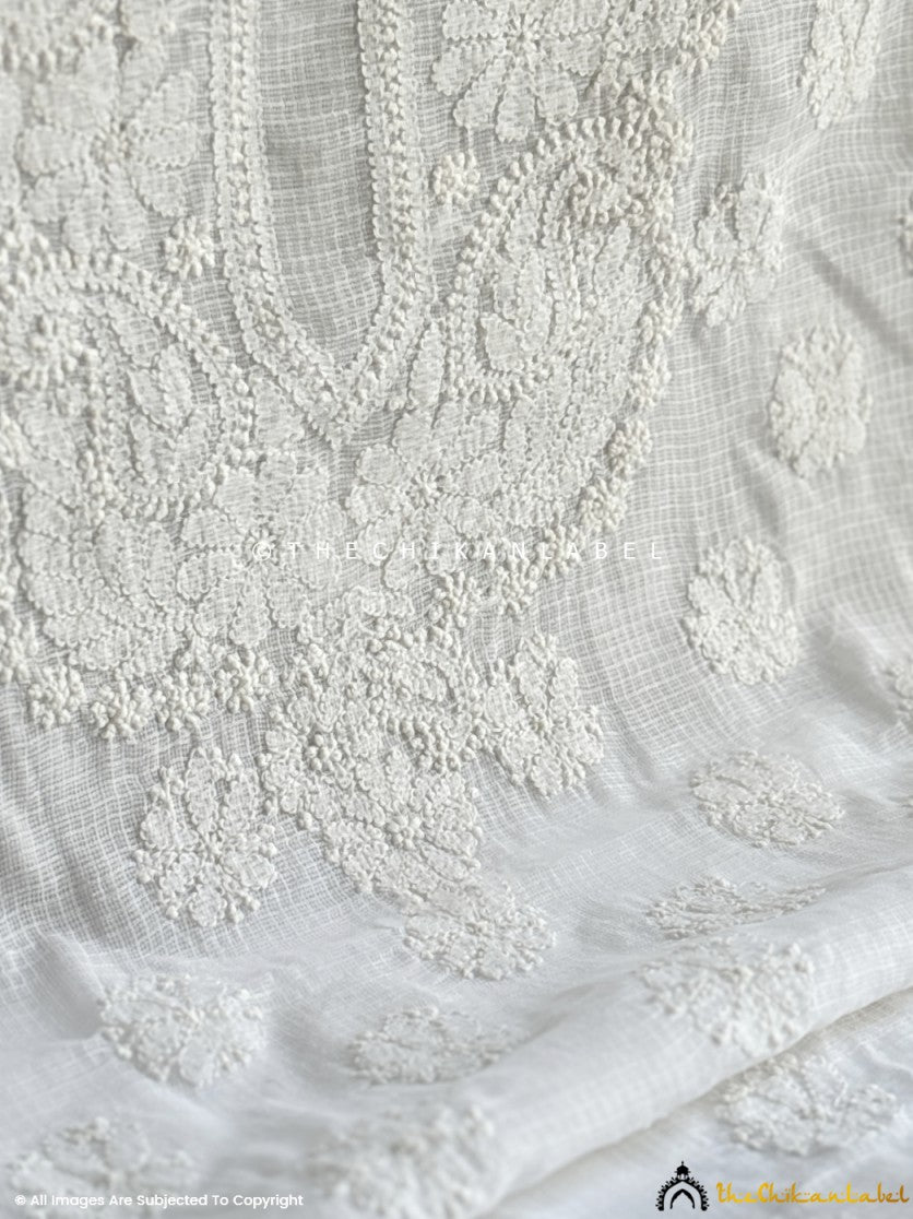 White Kota Cotton Chikankari Un-Stitched Suit