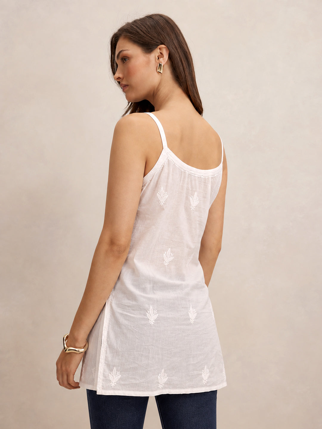 White Lavanya Cotton Chikankari Strappy Short Kurta