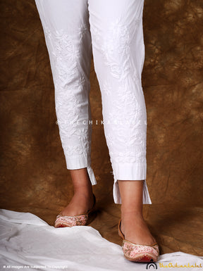 White Sahira Lycra Straight Chikankari Cigarette Pant
