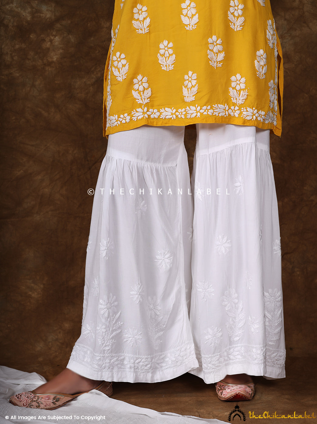 Women's Lucknow Embroidered Bottom Pants chikenkari Palazzo Pant Ankle  Length Plazo for Kurta Kurti Waist Size_28-36