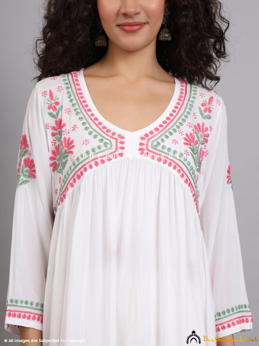 White Multi Samara Modal Chikankari Kurti Palazzo Set