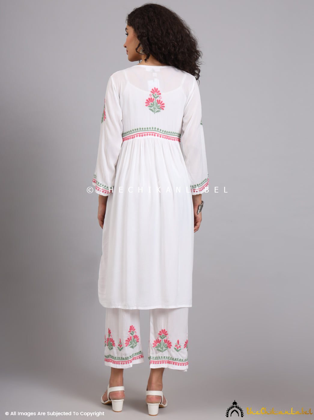 White Multi Samara Modal Chikankari Kurti Palazzo Set