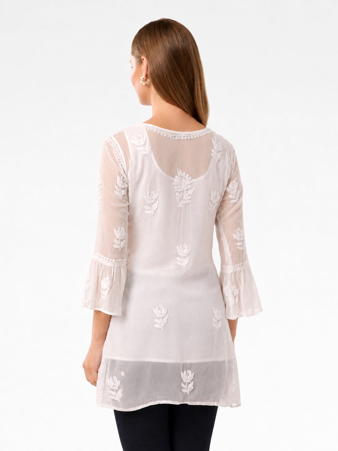 White Mushq Viscose Chikankari Short Kurta