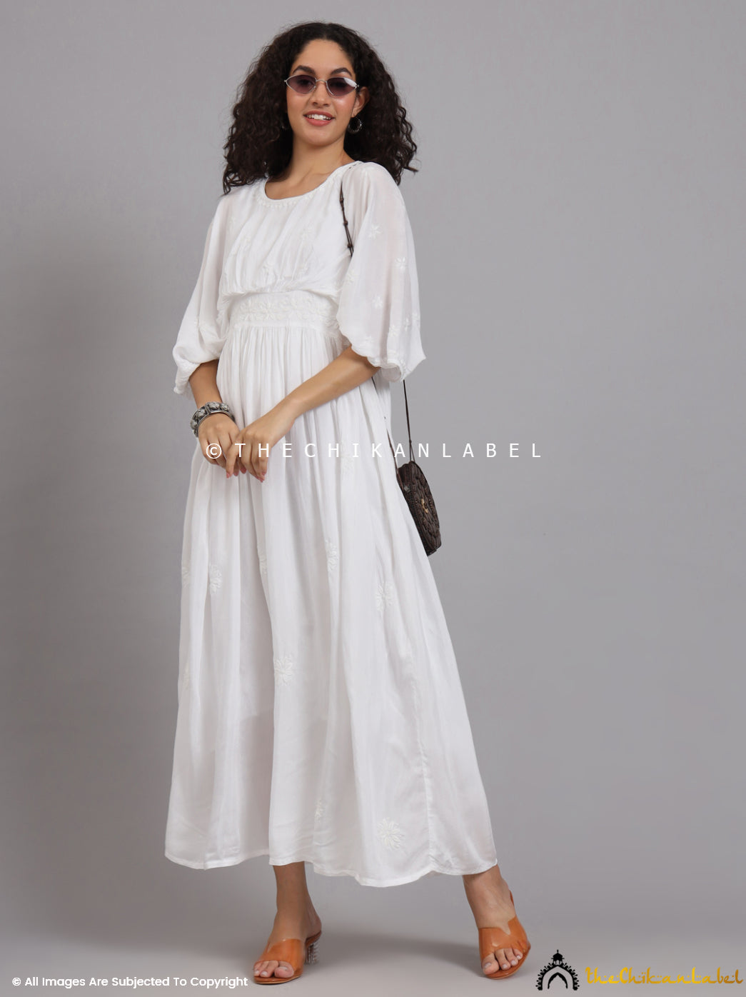 White Muslin Chikankari Kimono Kaftan dress