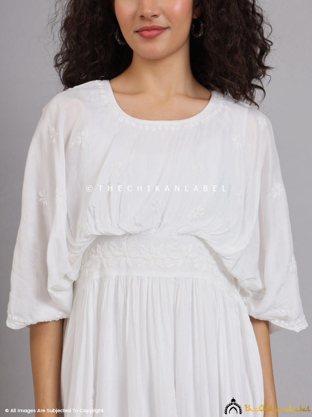 White Muslin Chikankari Kimono Kaftan dress